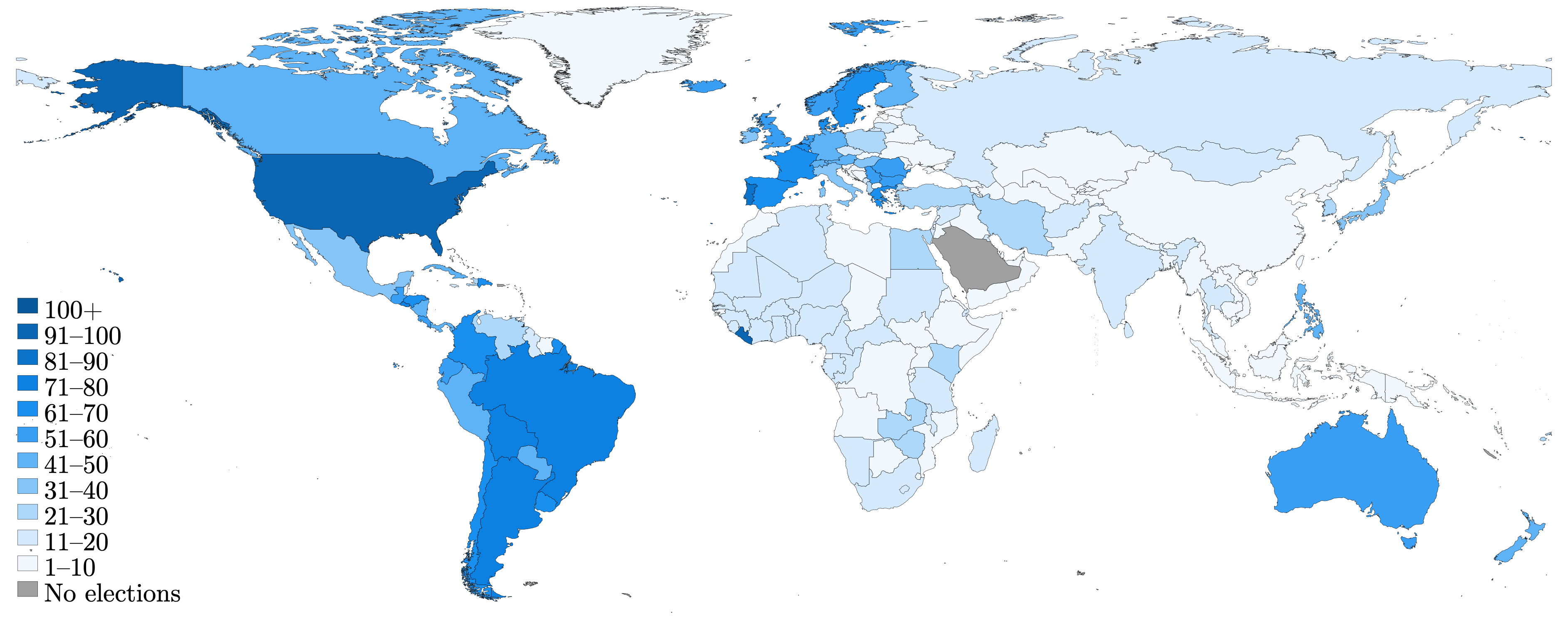 Number of national elections in database